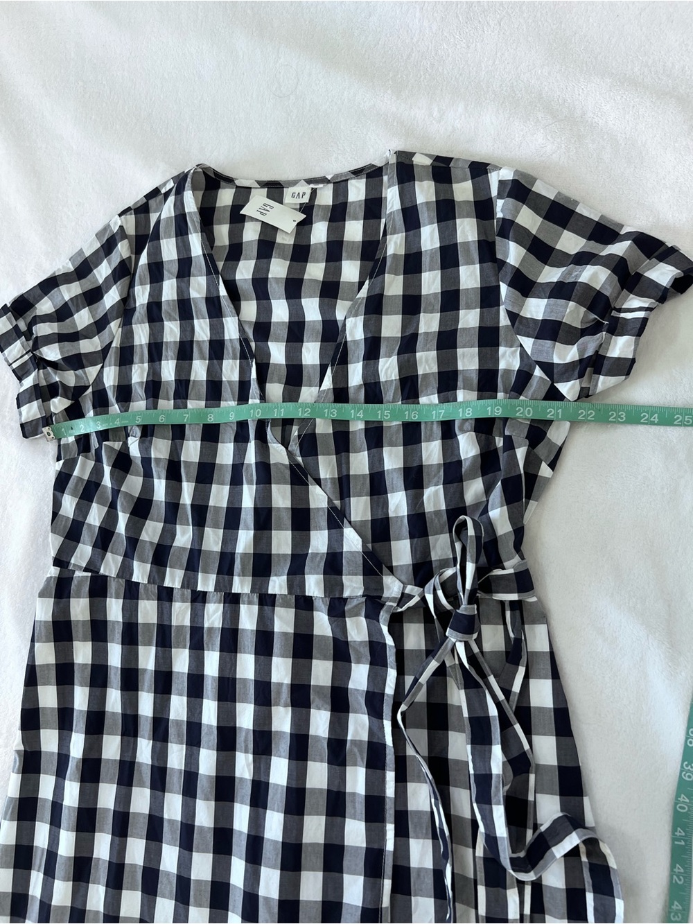 GAP Navy and White Gingham Wrap Midi Dress - Picture 4 of 9
